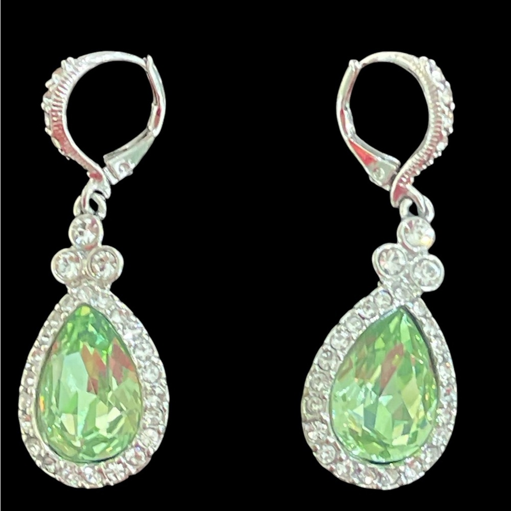 Givenchy Silver-Tone Earrings with Light Green Teardrop Stones